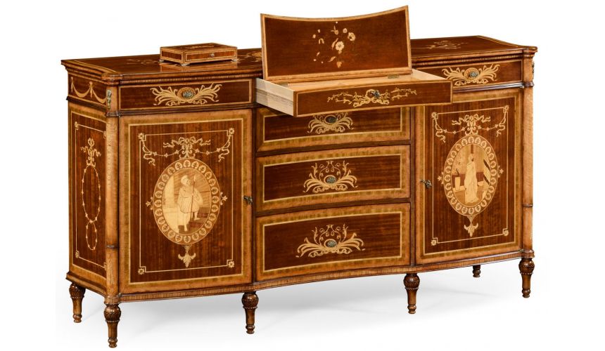 Breakfronts & China Cabinets Fine mahogany sideboard with pictorial marquetry of Paris