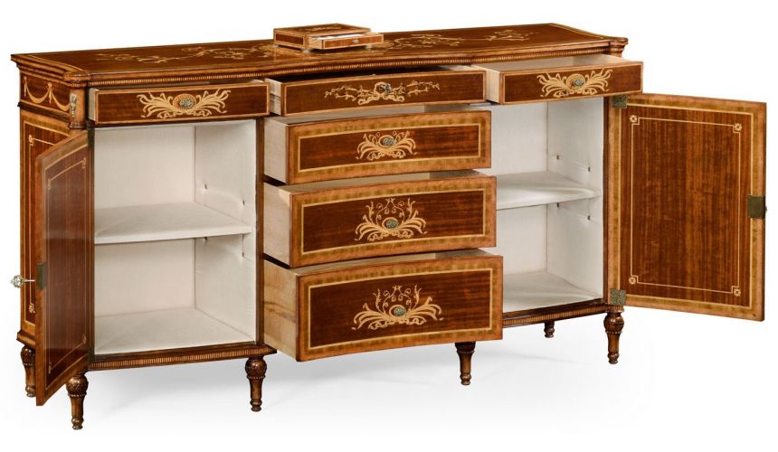 Breakfronts & China Cabinets Fine mahogany sideboard with pictorial marquetry of Paris
