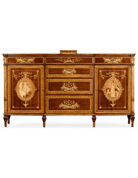 Breakfronts & China Cabinets Fine mahogany sideboard with pictorial marquetry of Paris