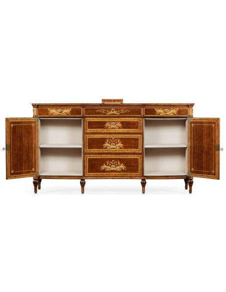 Breakfronts & China Cabinets Fine mahogany sideboard with pictorial marquetry of Paris