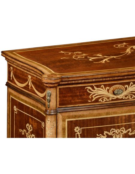 Breakfronts & China Cabinets Fine mahogany sideboard with pictorial marquetry of Paris