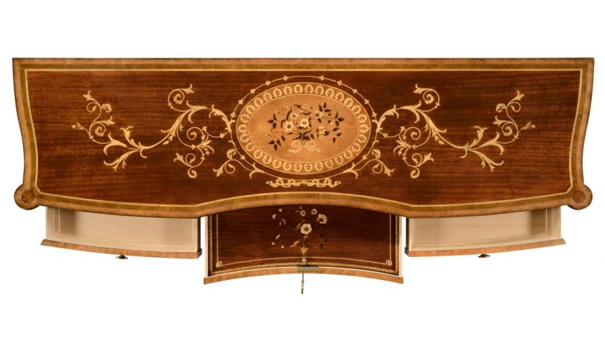 Breakfronts & China Cabinets Fine mahogany sideboard with pictorial marquetry of Paris