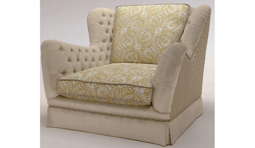 Luxury Leather & Upholstered Furniture Light Khaki Tufted Armchair