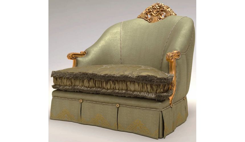 Luxury Leather & Upholstered Furniture Upholstered Sofa W/ Carved Golden Detailing