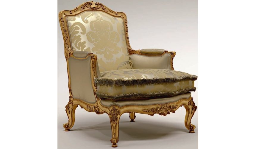 Luxury Leather & Upholstered Furniture Carved Motif Accented Upholstered Armchair