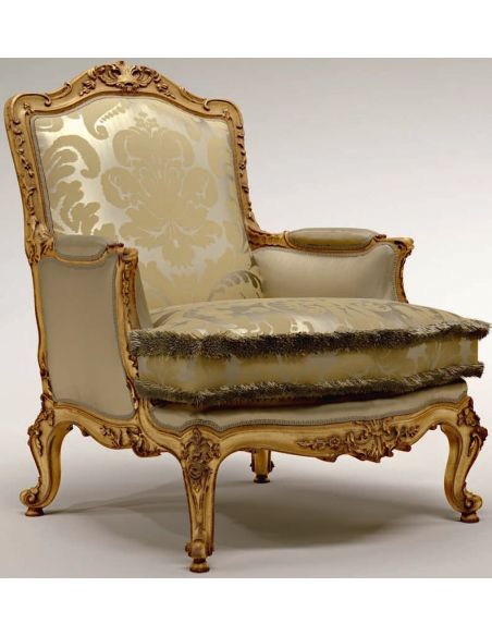 Carved Motif Accented Upholstered Armchair