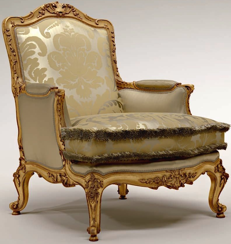 Luxury Leather & Upholstered Furniture Carved Motif Accented Upholstered Armchair