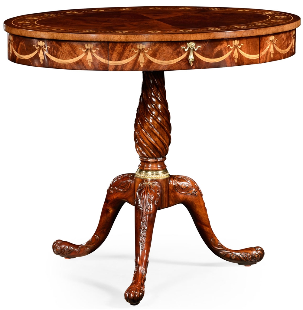 Round & Oval Side Tables Oval mahogany lamp table with gold inlay