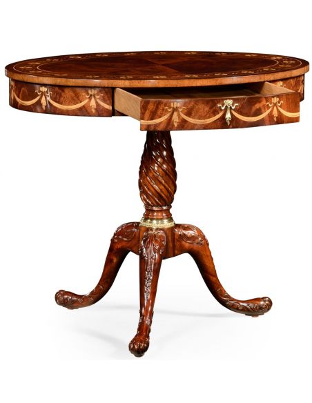 Round & Oval Side Tables Oval mahogany lamp table with gold inlay