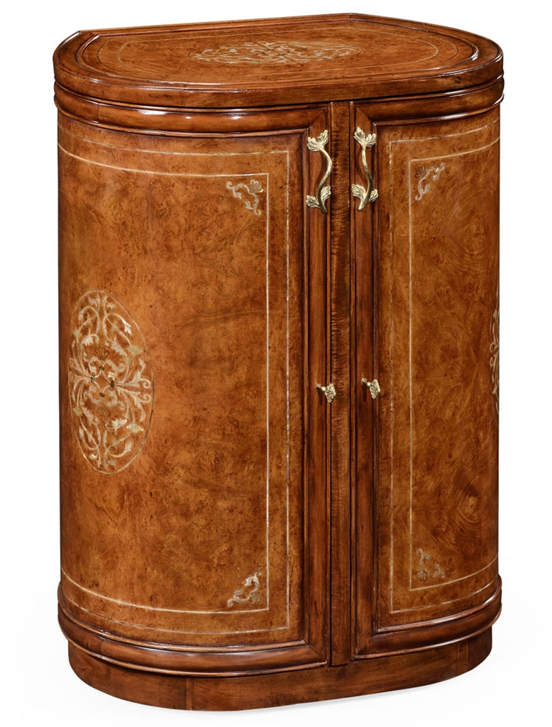 Luxury locking jewelry armoire with floral mother of pearl marquetry.