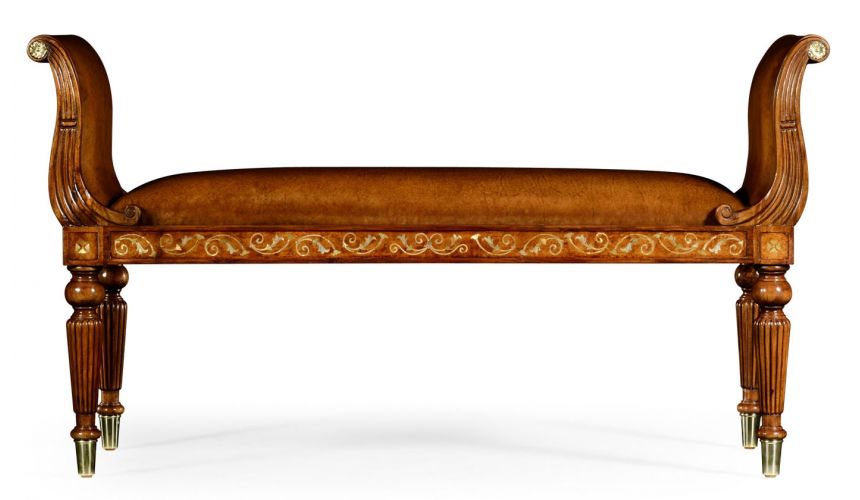 Foyer and Center Tables Laurel Burr Veneered Bench with 4 Stylist legs-52