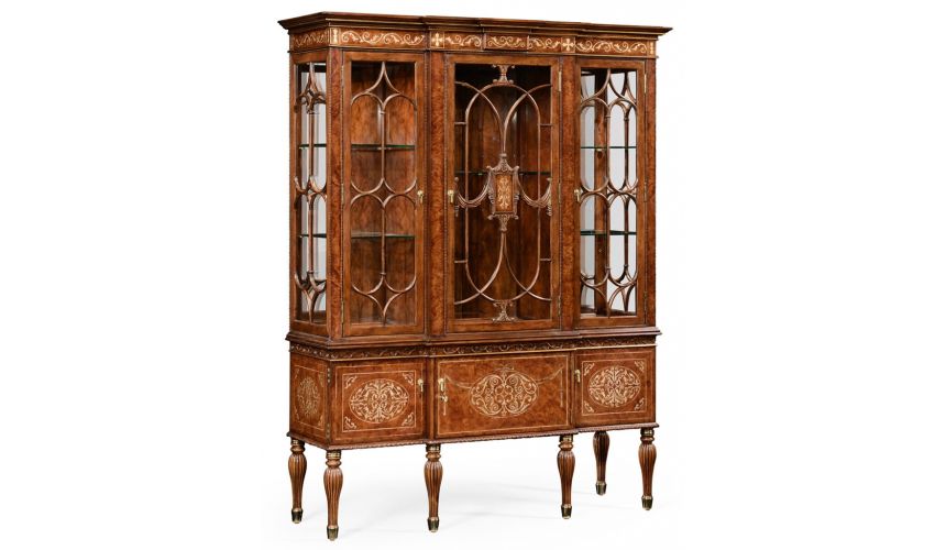 Breakfronts & China Cabinets Breakfront Display Cabinet with Adjustable Glass Shelves-15