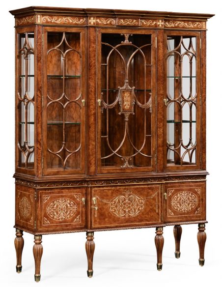 Breakfronts & China Cabinets Breakfront Display Cabinet with Adjustable Glass Shelves-15