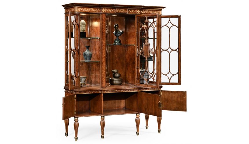 Breakfronts & China Cabinets Breakfront Display Cabinet with Adjustable Glass Shelves-15