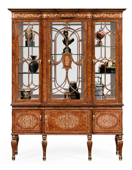 Breakfronts & China Cabinets Breakfront Display Cabinet with Adjustable Glass Shelves-15