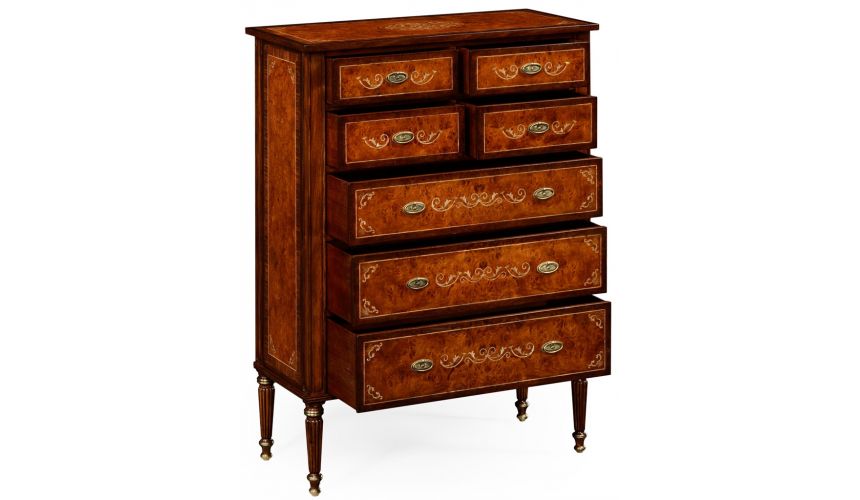 LUXURY BEDROOM FURNITURE 7 Drawer High dresser with Mother of Pearl Inlay