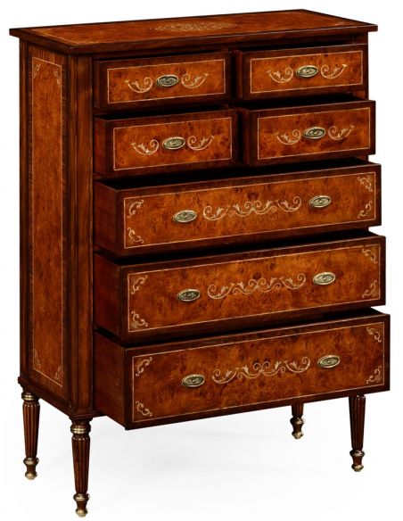 LUXURY BEDROOM FURNITURE 7 Drawer High dresser with Mother of Pearl Inlay