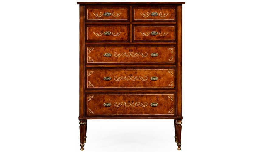 LUXURY BEDROOM FURNITURE 7 Drawer High dresser with Mother of Pearl Inlay