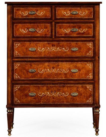LUXURY BEDROOM FURNITURE 7 Drawer High dresser with Mother of Pearl Inlay
