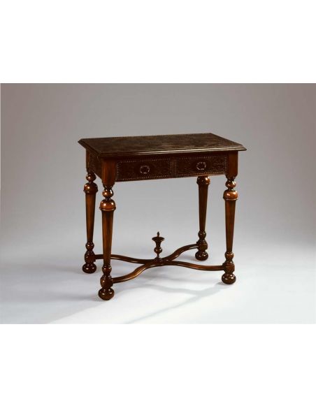 Accent lamp side table walnut & brass engraved