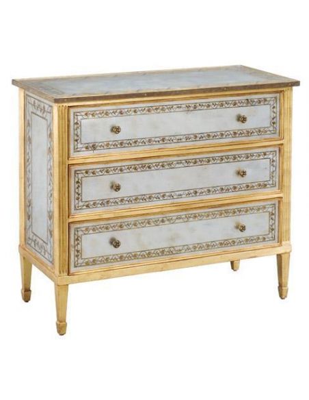 Chest Of Three Drawers Gold Leaf Hand painted Design