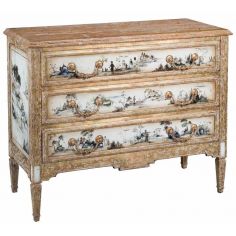 Chest Of Three Drawers Walnut Travertine Top Brass Handles