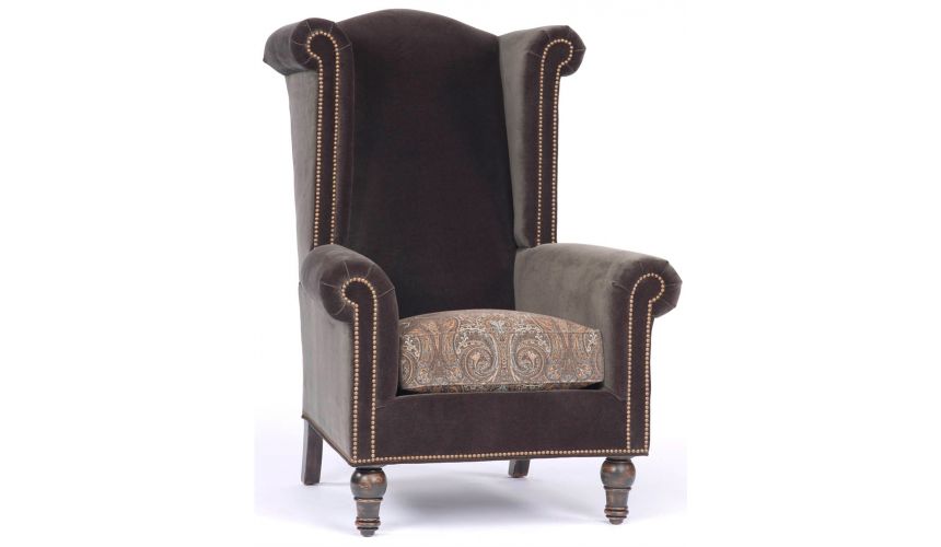 Luxury Leather & Upholstered Furniture Brown High Back Upholstered Chair