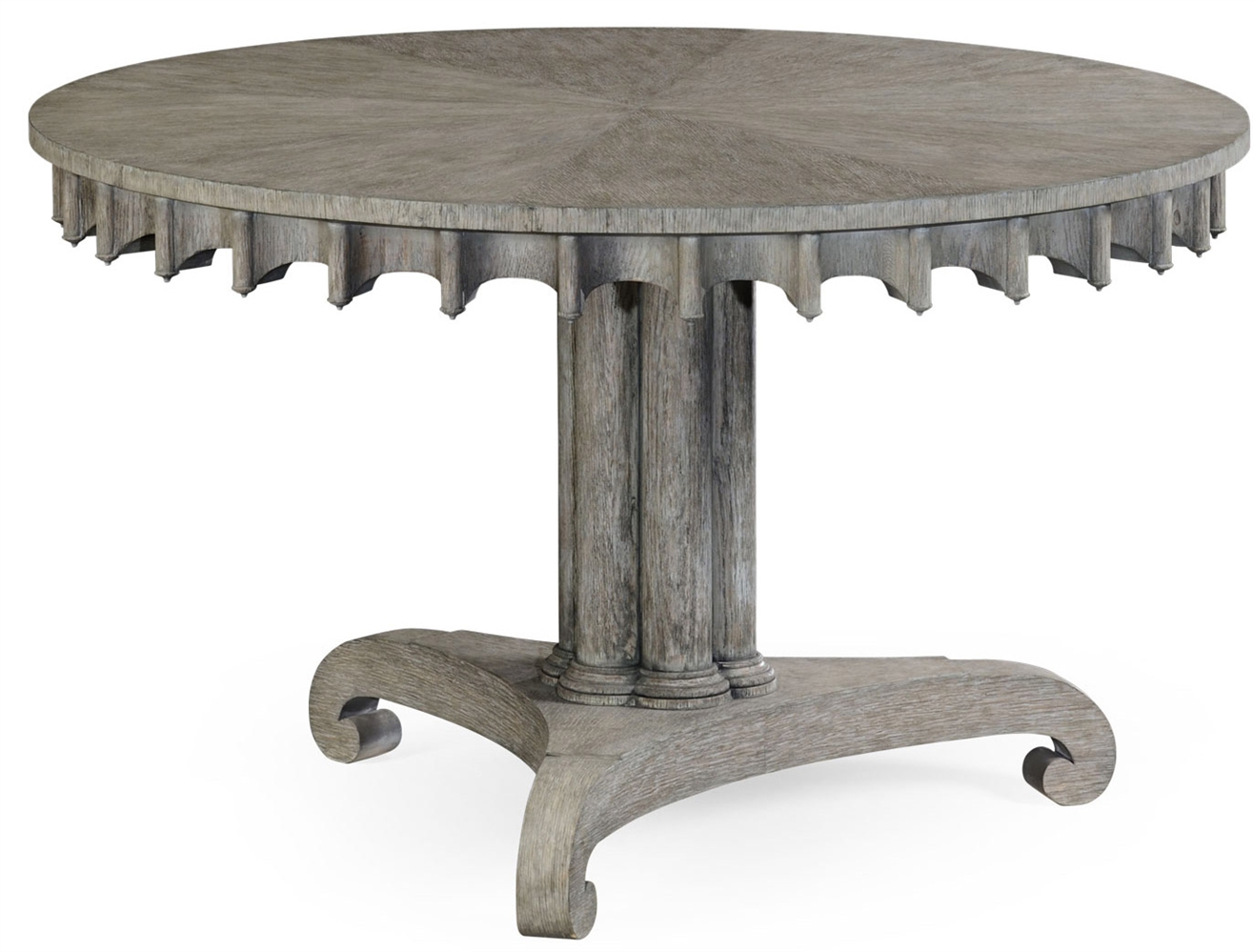 Dining Tables Stylish round dining or foyer center table. gray driftwood color oak