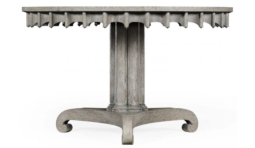 Dining Tables Stylish round dining or foyer center table. gray driftwood color oak