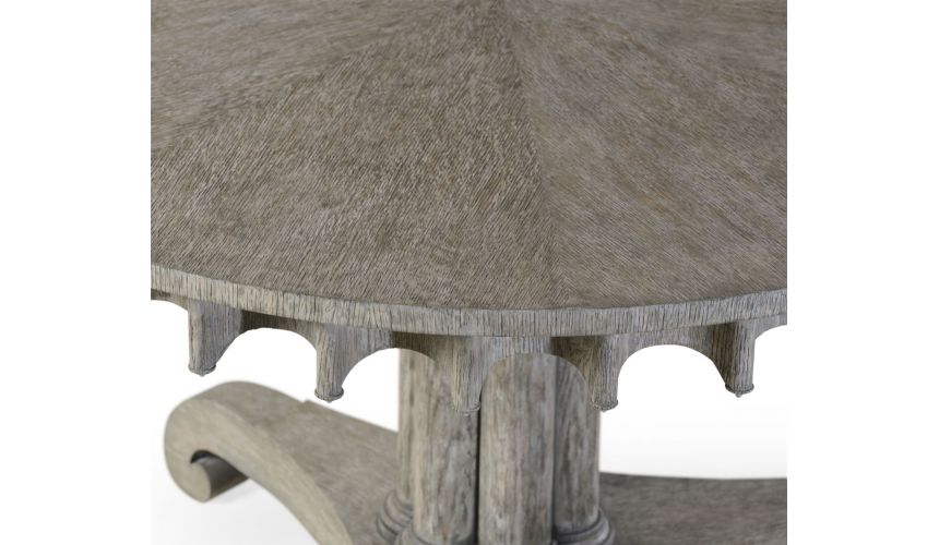 Dining Tables Stylish round dining or foyer center table. gray driftwood color oak