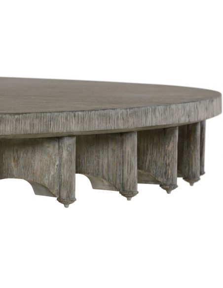 Dining Tables Stylish round dining or foyer center table. gray driftwood color oak