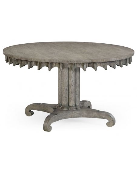 Round to oval dining table, gray driftwood color oak
