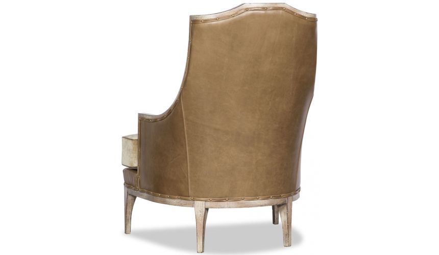 Luxury Leather & Upholstered Furniture Lattice Pattern Accented Arm Chair