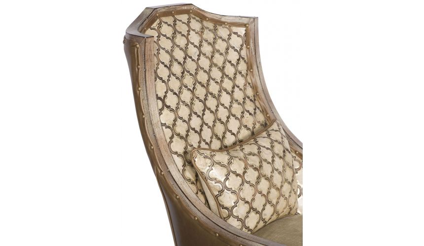 Luxury Leather & Upholstered Furniture Lattice Pattern Accented Arm Chair