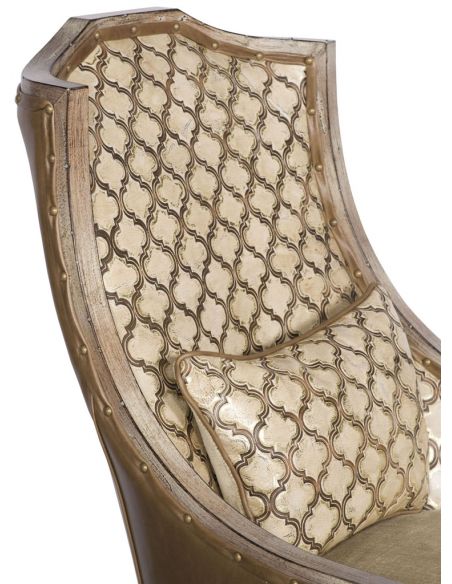 Luxury Leather & Upholstered Furniture Lattice Pattern Accented Arm Chair