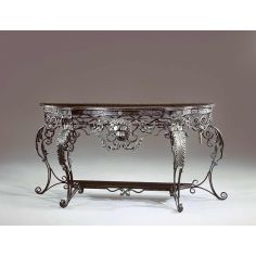 Console & Sofa Tables French bronze style, wrought iron, brass engraved console table.
