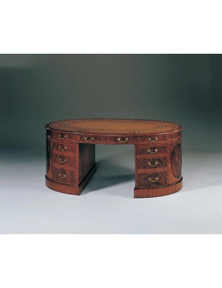 Library  Home Office, Mahogany Oval Partners' Desk, Leather Top