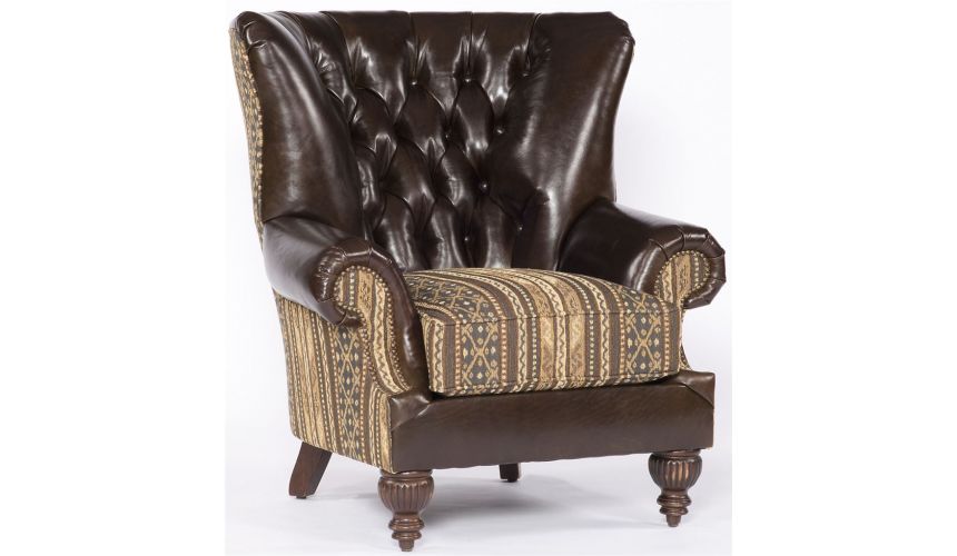 Luxury Leather & Upholstered Furniture Upholstered Seat and Leather Back Chair