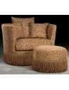 Luxury Leather & Upholstered Furniture Leopard Print Swivel Barrel Chair.