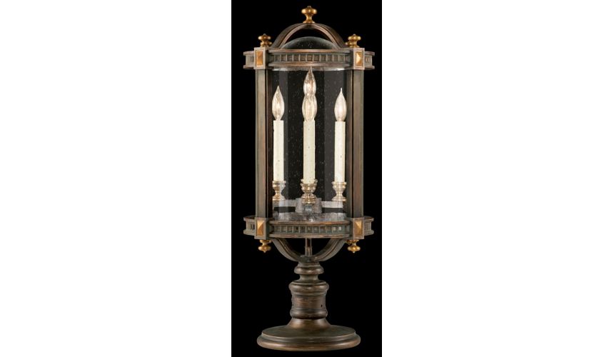 Lighting Pier mount of weathered woodland brown with gold highlights