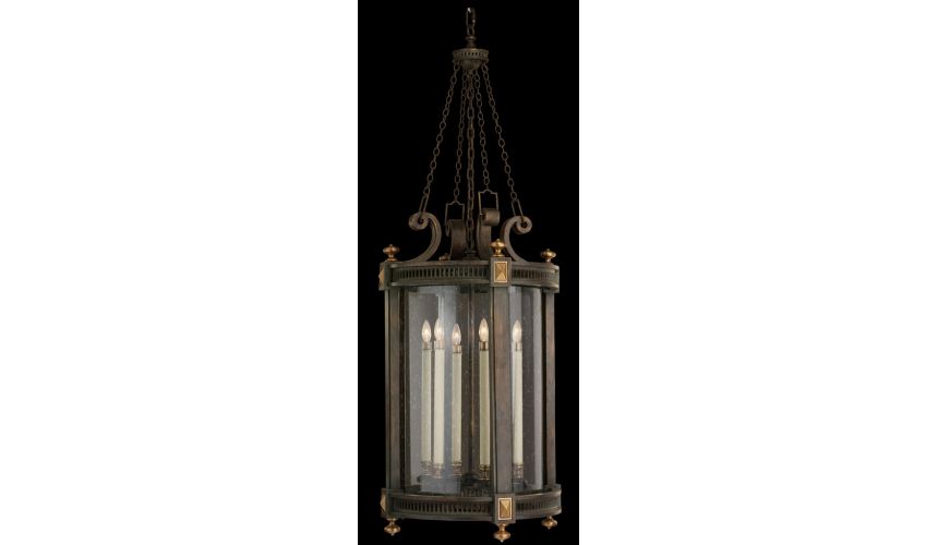 Lighting Lantern of weathered woodland brown with gold highlights