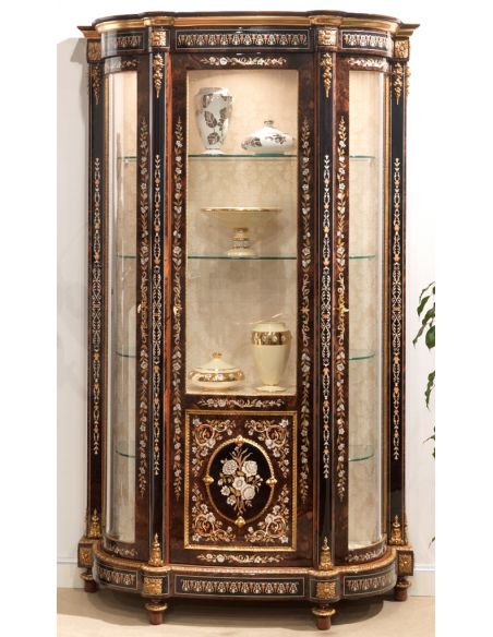 11 Venetian style display case. Mother of pearl flower inlays.