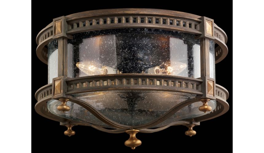 Lighting Flush mount of weathered woodland brown with gold highlights