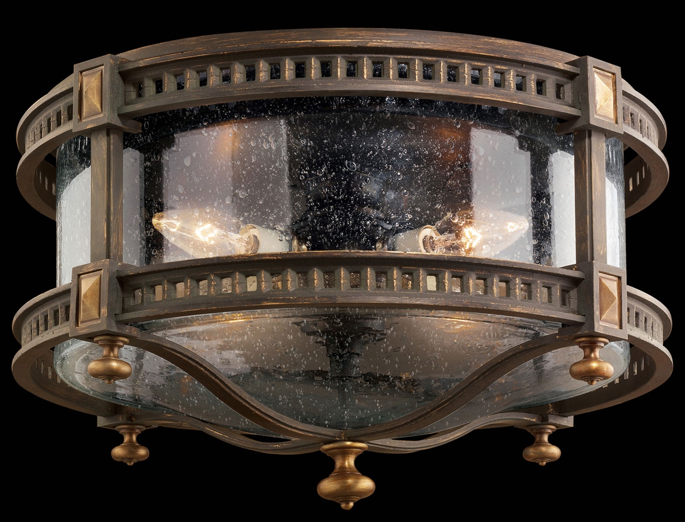Lighting Flush mount of weathered woodland brown with gold highlights