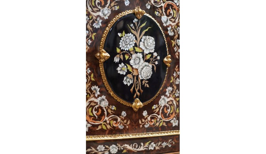 Breakfronts & China Cabinets 11 Venetian style large display case. Mother of pearl flower inlays.
