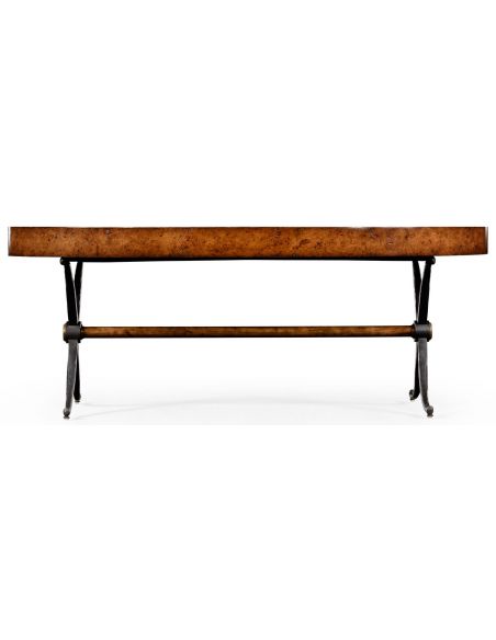 Coffee Tables Hammered iron and burr oval coffee table.