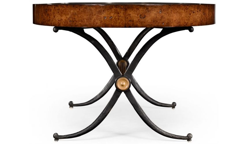 Coffee Tables Hammered iron and burr oval coffee table.