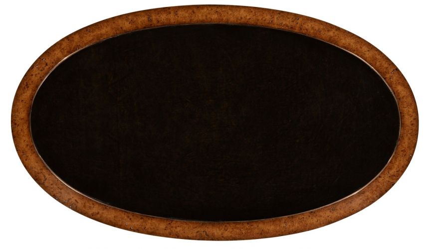 Coffee Tables Hammered iron and burr oval coffee table.