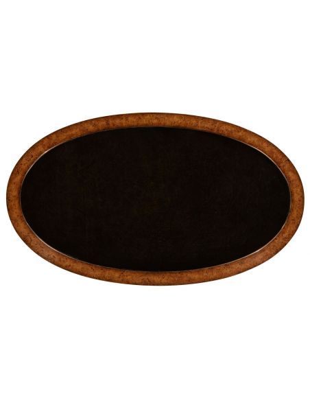 Coffee Tables Hammered iron and burr oval coffee table.