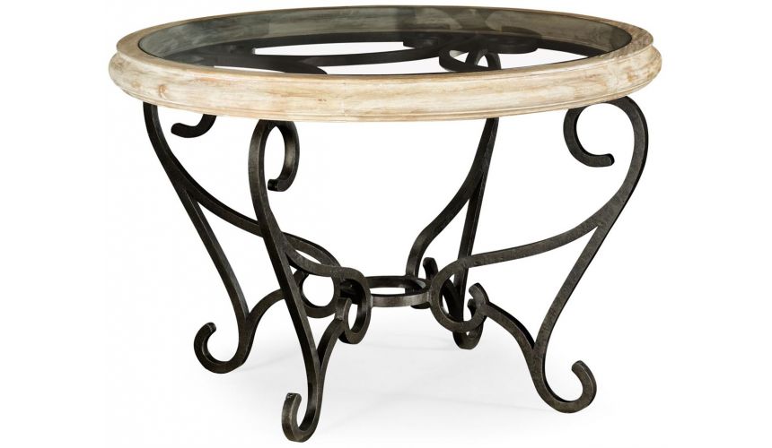 Coffee Tables Decorative glass top table with wrought iron base